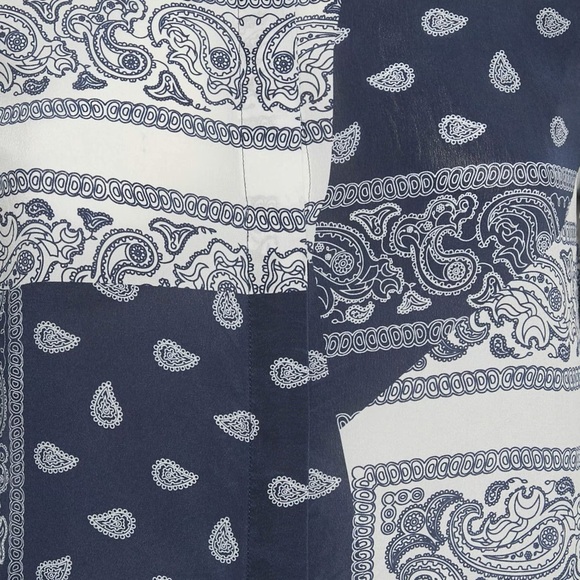 Alice + Olivia Willa Silk Placket Bandana Patchwork Shirt in Blue/White, Size XS - Picture 4 of 13